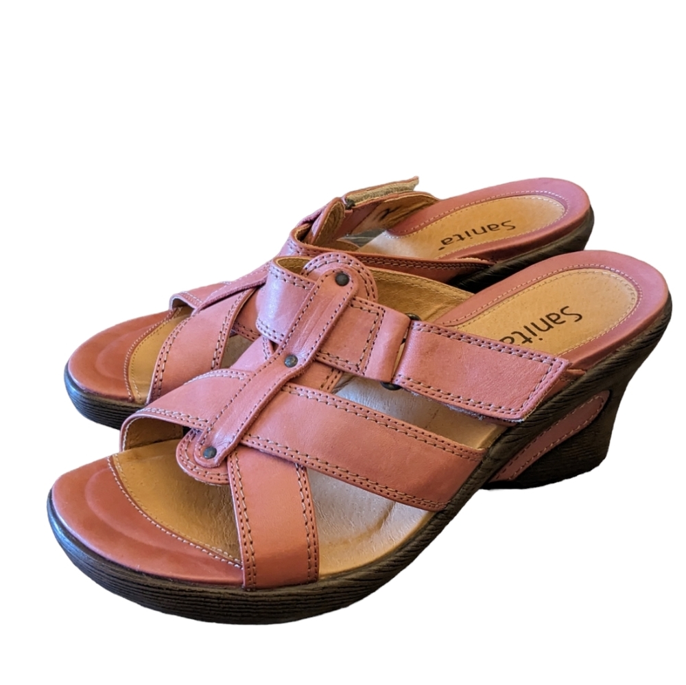 Pink Sanita Wedge Sandals with Velcro Straps size 40 (9.5)